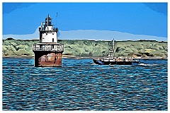 Ship Approaches Butler Flats Lighthouse in Massachusetts